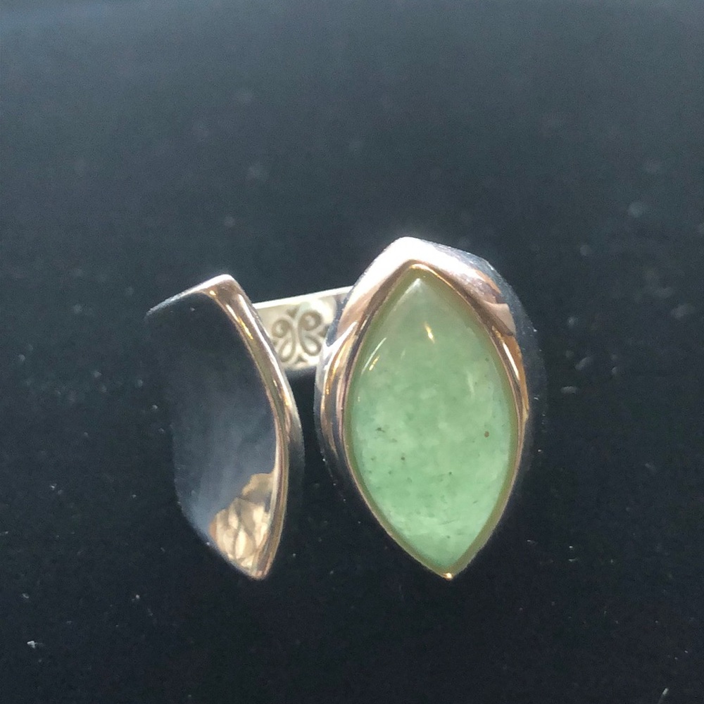 Unusual jade ring with elliptical cabochon 925